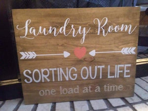 Laundry room sorting out life one load at a time with arrows 14x17